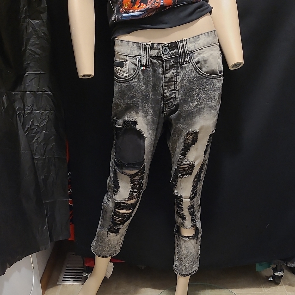 Diesel Black and Gray Distressed Cropped Jeans 30X34